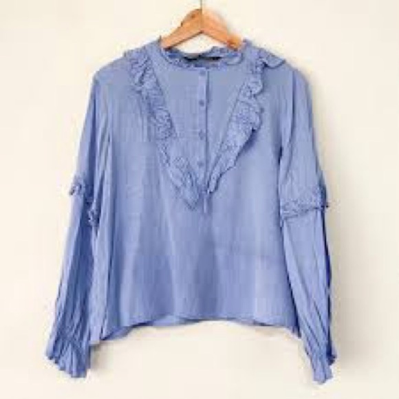 Cottage core Zara ruffled long sleeve summer blouse-peasant prairie country vibe - Picture 1 of 10